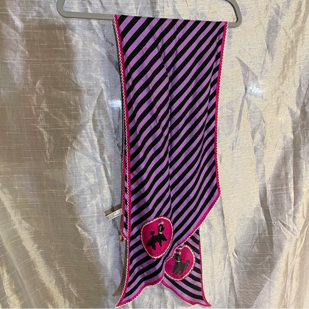 Lulu Guinness silk poodle scarf in fair condition, small spots and snag. Minor
